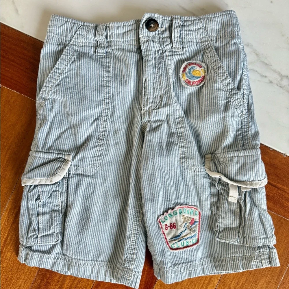 BABY GAP Boys Striped Cargo Toddler Shorts 🩳 with Patches kids short Size 5 Year